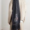 Fringed Embroidered Knitted Scarf - OU