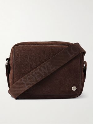Pebble Embellished Full-Grain Nubuck Messenger Bag Pebble Embellished Full-Grain Nubuck Messenger Bag