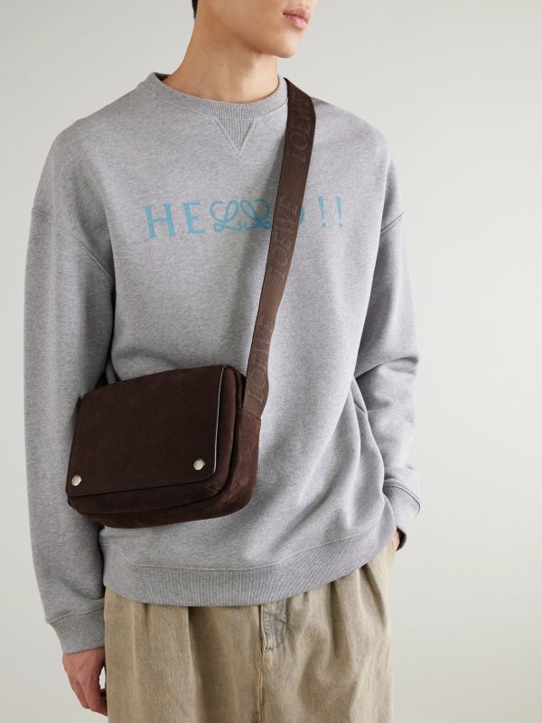 Pebble Embellished Full-Grain Nubuck Messenger Bag - OU Pebble Embellished Full-Grain Nubuck Messenger Bag - OU