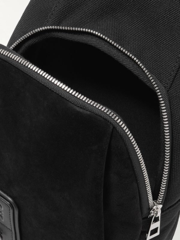 Flex Sling Leather and Suede-Trimmed Canvas Bag - E1