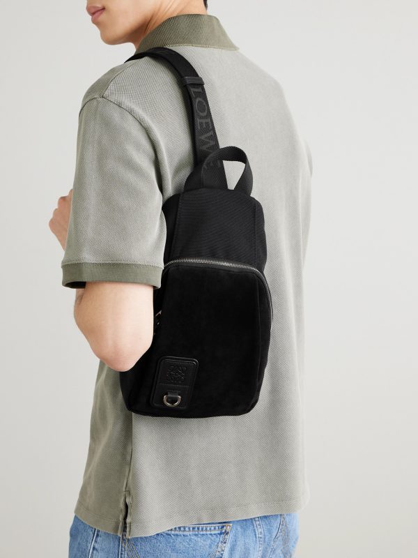 Flex Sling Leather and Suede-Trimmed Canvas Bag - OU