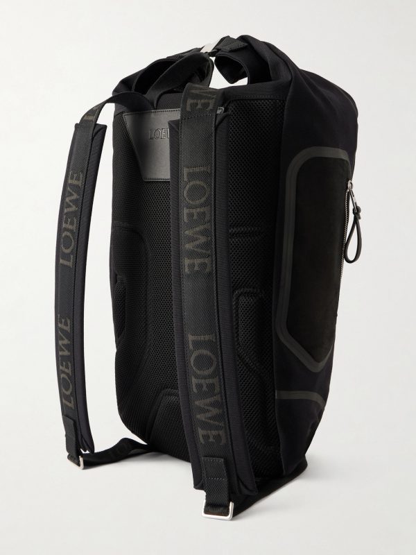 Flex Logo-Embossed Suede and Canvas Backpack - BK