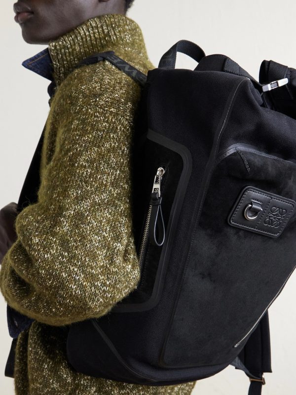 Flex Logo-Embossed Suede and Canvas Backpack - E2