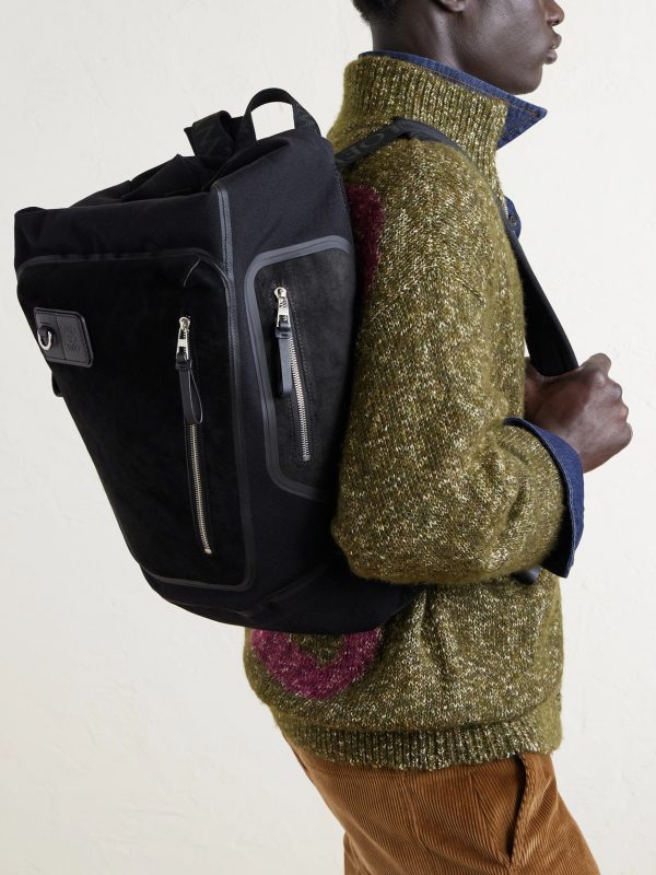 Flex Logo-Embossed Suede and Canvas Backpack - FR