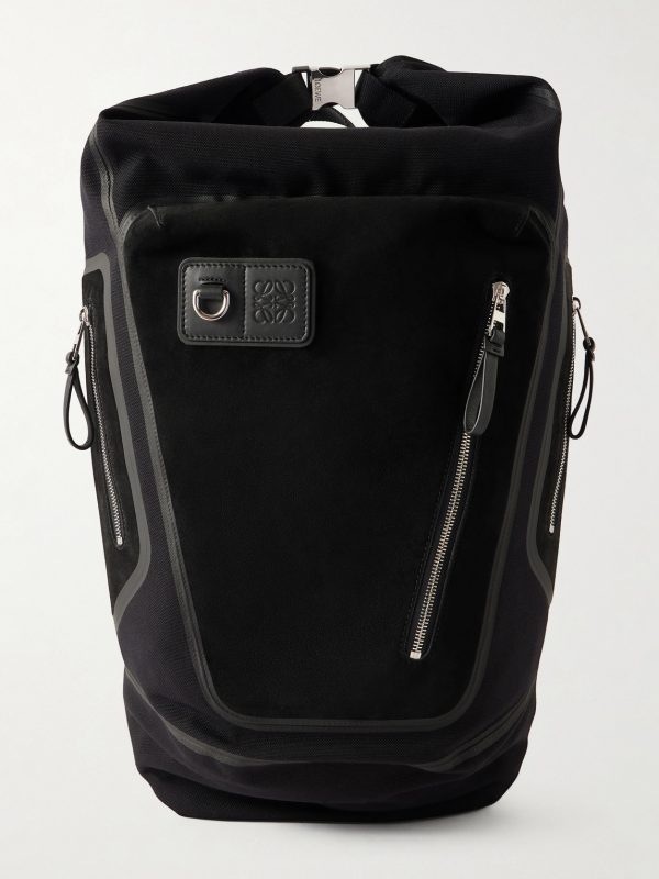 Flex Logo-Embossed Suede and Canvas Backpack