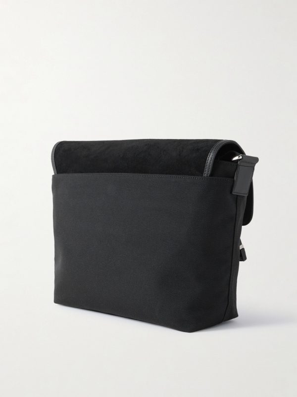 Leather-Trimmed Suede and Canvas Messenger Bag - BK Leather-Trimmed Suede and Canvas Messenger Bag - BK