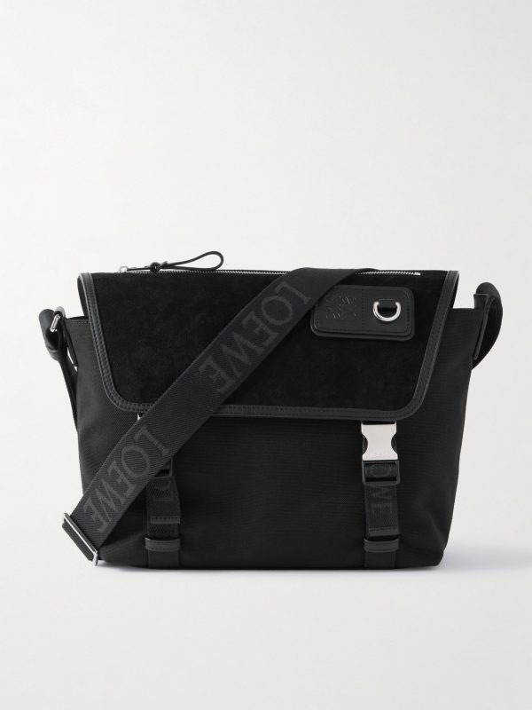 Leather-Trimmed Suede and Canvas Messenger Bag Leather-Trimmed Suede and Canvas Messenger Bag