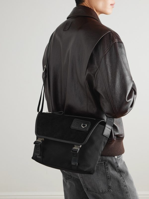 Leather-Trimmed Suede and Canvas Messenger Bag - OU Leather-Trimmed Suede and Canvas Messenger Bag - OU