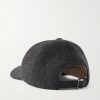 Logo-Appliquéd Leather-Trimmed Wool-Blend Baseball Cap - BK