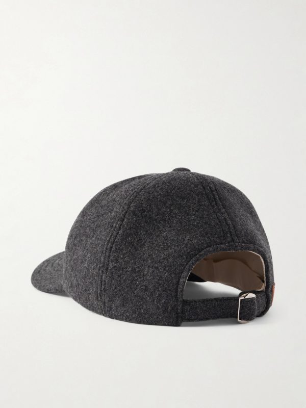 Logo-Appliquéd Leather-Trimmed Wool-Blend Baseball Cap - BK