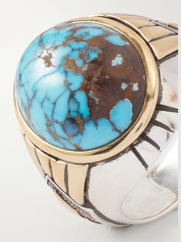 Bo-Jo-Ring Sterling Silver, 18-Karat Gold and Apache Turquoise Ring - CU