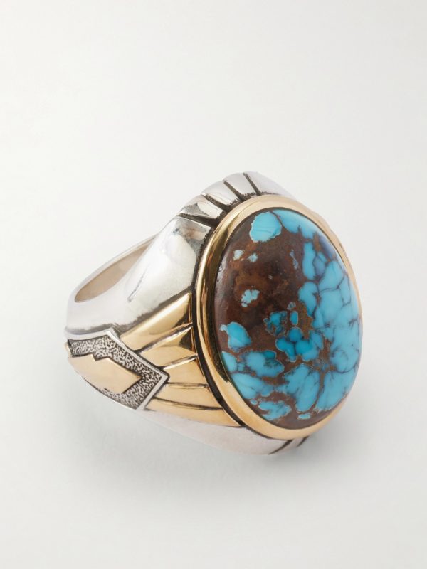 Bo-Jo-Ring Sterling Silver, 18-Karat Gold and Apache Turquoise Ring