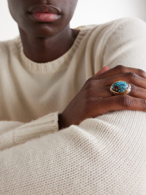 Bo-Jo-Ring Sterling Silver, 18-Karat Gold and Apache Turquoise Ring - OU