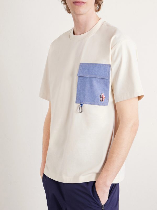 Logo-Appliquéd Chambray-Trimmed Stretch Cotton-Jersey T-Shirt - FR