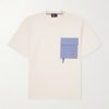 Logo-Appliquéd Chambray-Trimmed Stretch Cotton-Jersey T-Shirt