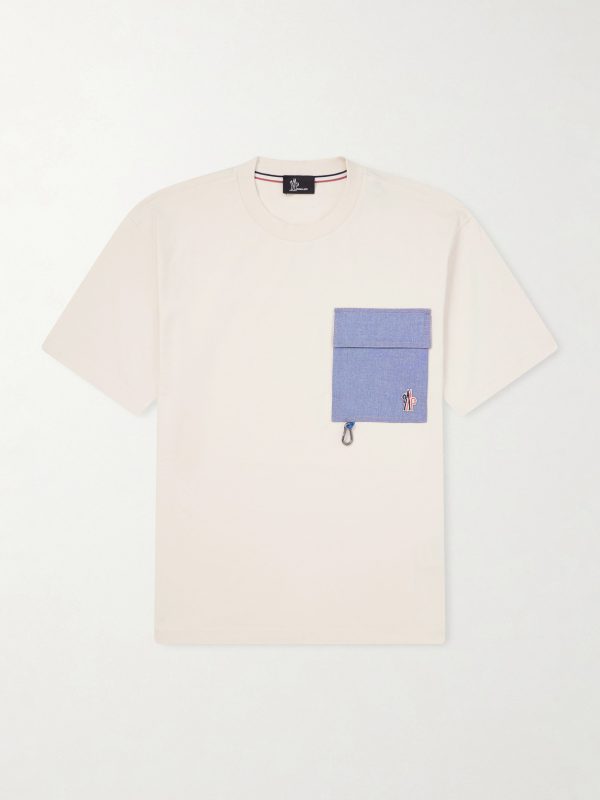 Logo-Appliquéd Chambray-Trimmed Stretch Cotton-Jersey T-Shirt