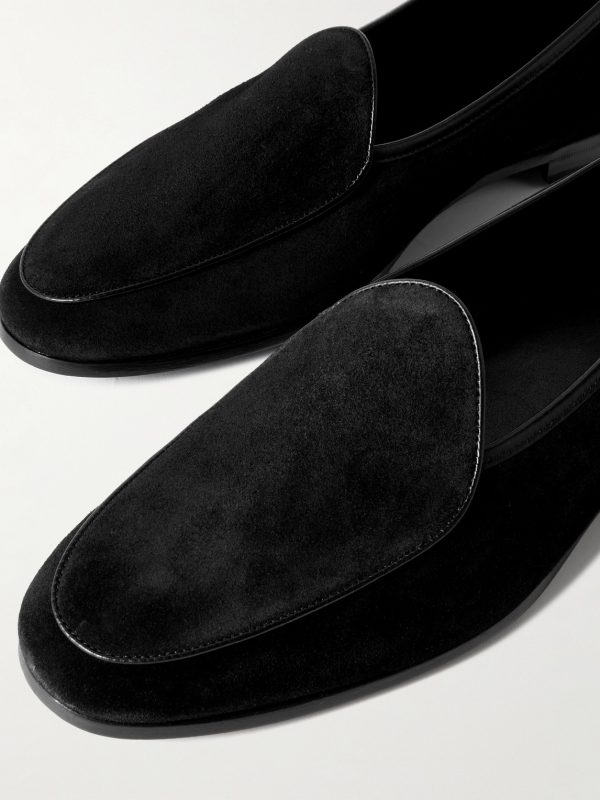 The Belgian Leather-Trimmed Suede Loafers - CU The Belgian Leather-Trimmed Suede Loafers - CU
