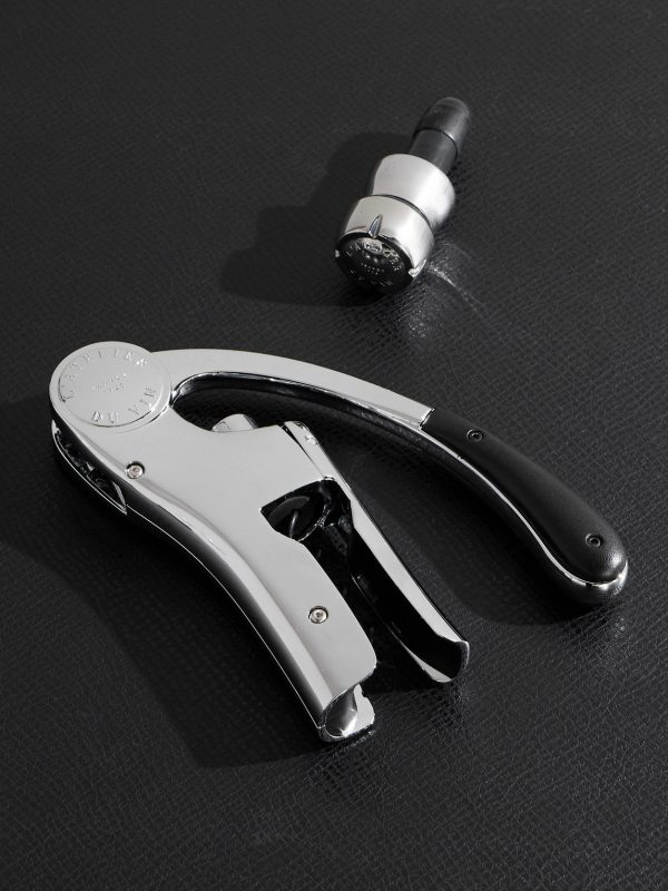 Up & Down Silver-Tone and Leather Corkscrew and Champagne Stopper Set - E1