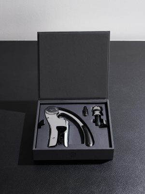 Up & Down Silver-Tone and Leather Corkscrew and Champagne Stopper Set Up & Down Silver-Tone and Leather Corkscrew and Champagne Stopper Set