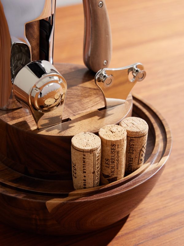 Oeno Motion Groom Walnut Wood, Glass and Steel Corkscrew Set - CU