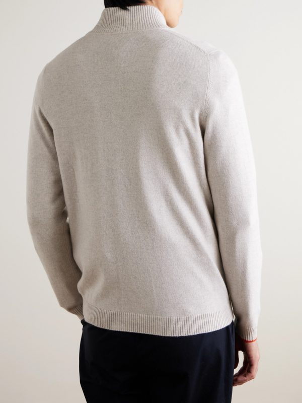 + N.Peal Cashmere Tucci Leather-Trimmed Half-Zip Sweater - BK