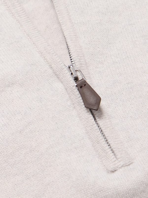 + N.Peal Cashmere Tucci Leather-Trimmed Half-Zip Sweater - CU