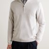 + N.Peal Cashmere Tucci Leather-Trimmed Half-Zip Sweater - FR