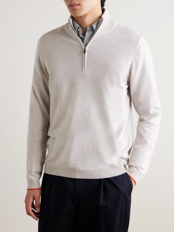 + N.Peal Cashmere Tucci Leather-Trimmed Half-Zip Sweater - FR