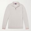 + N.Peal Cashmere Tucci Leather-Trimmed Half-Zip Sweater
