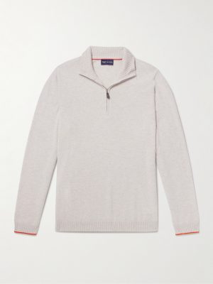 + N.Peal Cashmere Tucci Leather-Trimmed Half-Zip Sweater + N.Peal Cashmere Tucci Leather-Trimmed Half-Zip Sweater