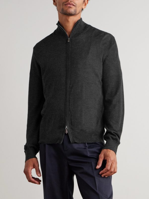 +Stanley Tucci Cashmere and Silk-Blend Zip-Up Cardigan - FR +Stanley Tucci Cashmere and Silk-Blend Zip-Up Cardigan - FR