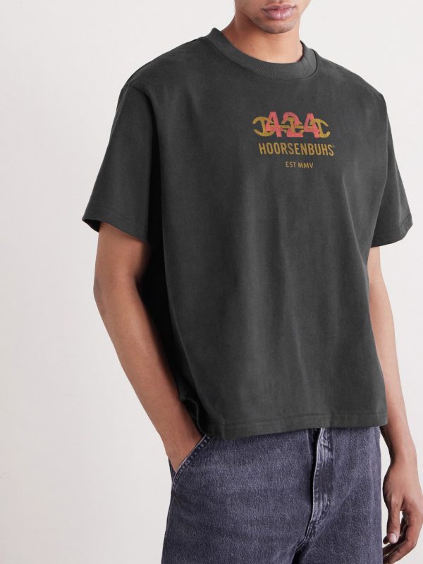 + HOORSENBUHS Logo-Print Distressed Cotton-Jersey T-Shirt - FR + HOORSENBUHS Logo-Print Distressed Cotton-Jersey T-Shirt - FR