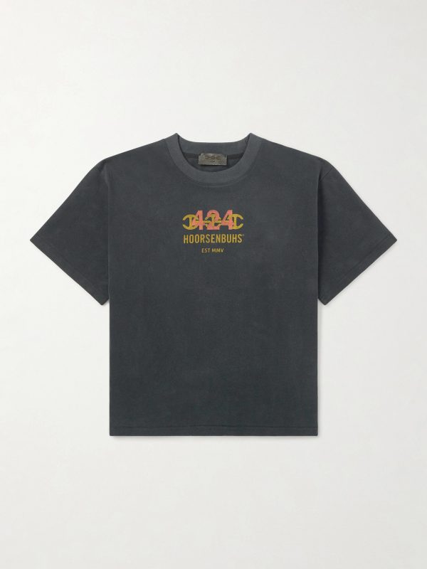 + HOORSENBUHS Logo-Print Distressed Cotton-Jersey T-Shirt + HOORSENBUHS Logo-Print Distressed Cotton-Jersey T-Shirt