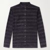 + HOORSENBUHS Embroidered Striped Cotton-Blend Flannel Shirt + HOORSENBUHS Embroidered Striped Cotton-Blend Flannel Shirt