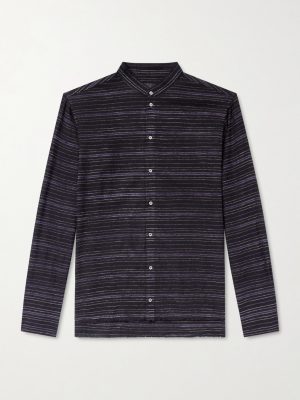 + HOORSENBUHS Embroidered Striped Cotton-Blend Flannel Shirt + HOORSENBUHS Embroidered Striped Cotton-Blend Flannel Shirt