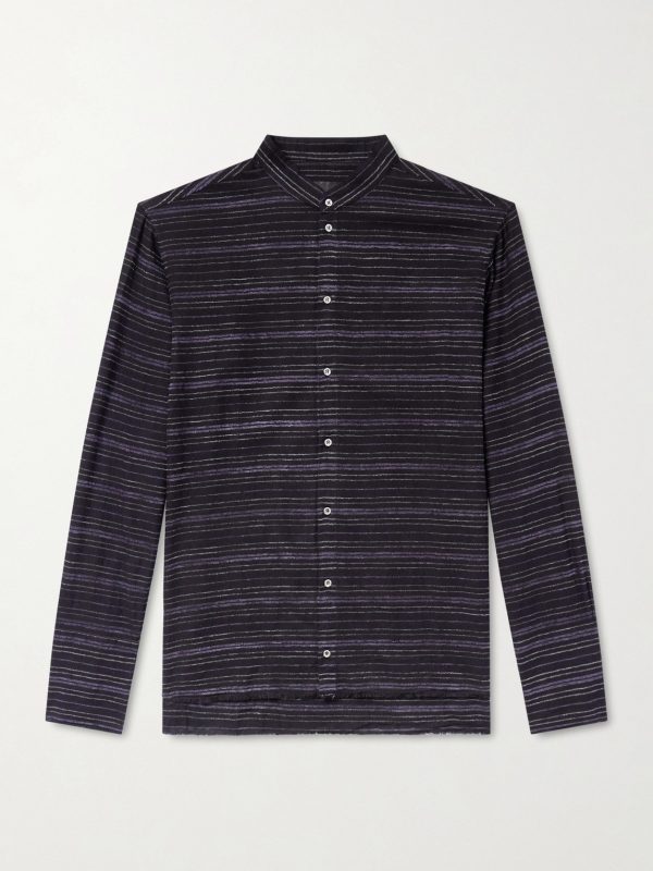 + HOORSENBUHS Embroidered Striped Cotton-Blend Flannel Shirt + HOORSENBUHS Embroidered Striped Cotton-Blend Flannel Shirt