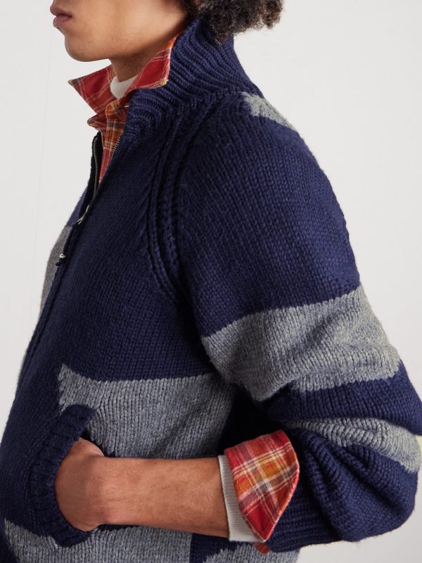 Curve Two-Tone Knitted Zip-Up Cardigan - CU