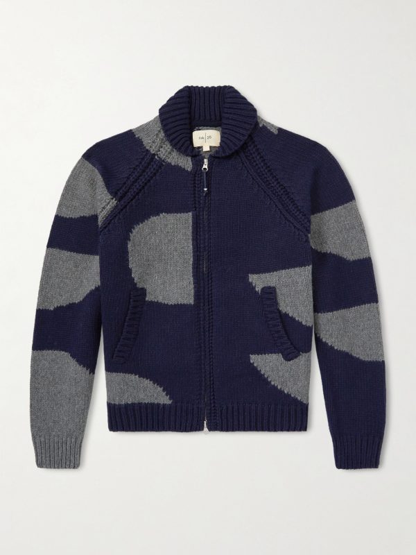 Curve Two-Tone Knitted Zip-Up Cardigan