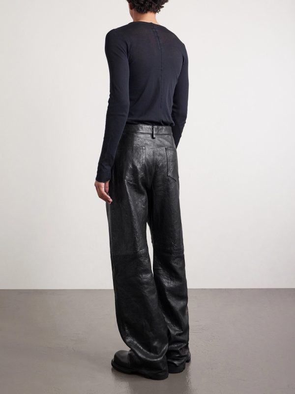 Geth Wide-Leg Full-Grain Leather Trousers - BK Geth Wide-Leg Full-Grain Leather Trousers - BK