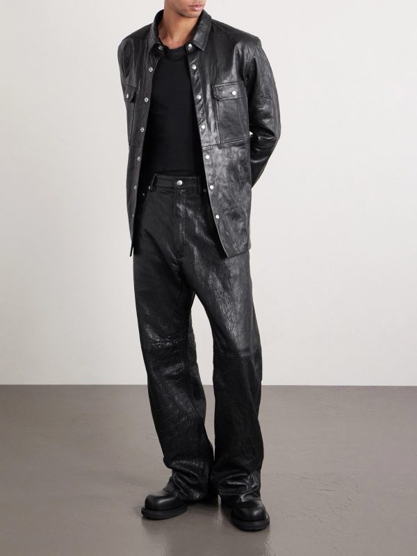 Geth Wide-Leg Full-Grain Leather Trousers - OU Geth Wide-Leg Full-Grain Leather Trousers - OU