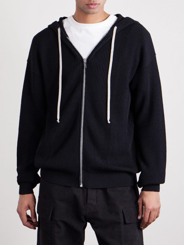 Ribbed Virgin Wool Zip-Up Hoodie - FR Ribbed Virgin Wool Zip-Up Hoodie - FR