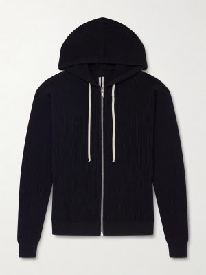 Ribbed Virgin Wool Zip-Up Hoodie