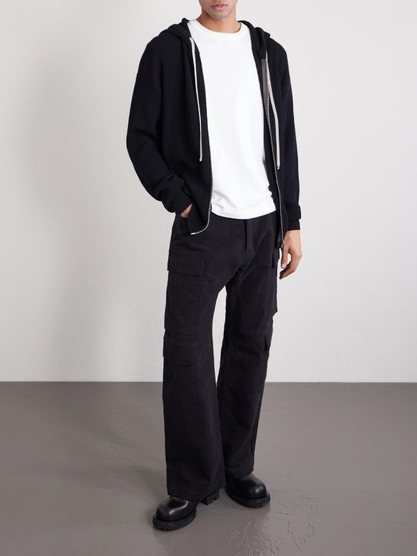 Ribbed Virgin Wool Zip-Up Hoodie - OU Ribbed Virgin Wool Zip-Up Hoodie - OU