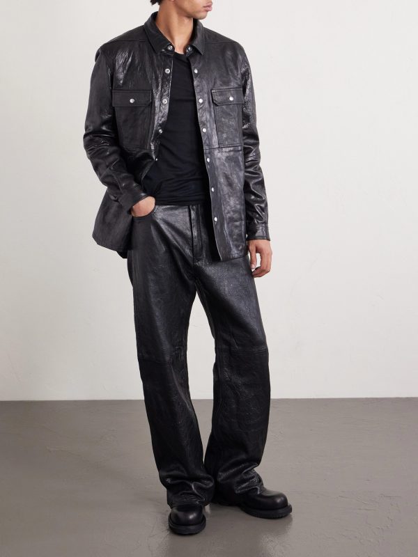 Textured Leather Overshirt - OU Textured Leather Overshirt - OU