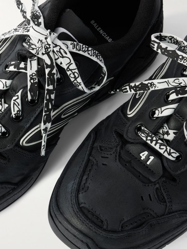 Hamptons Logo-Appliquéd Distressed Leather Sneakers - CU Hamptons Logo-Appliquéd Distressed Leather Sneakers - CU