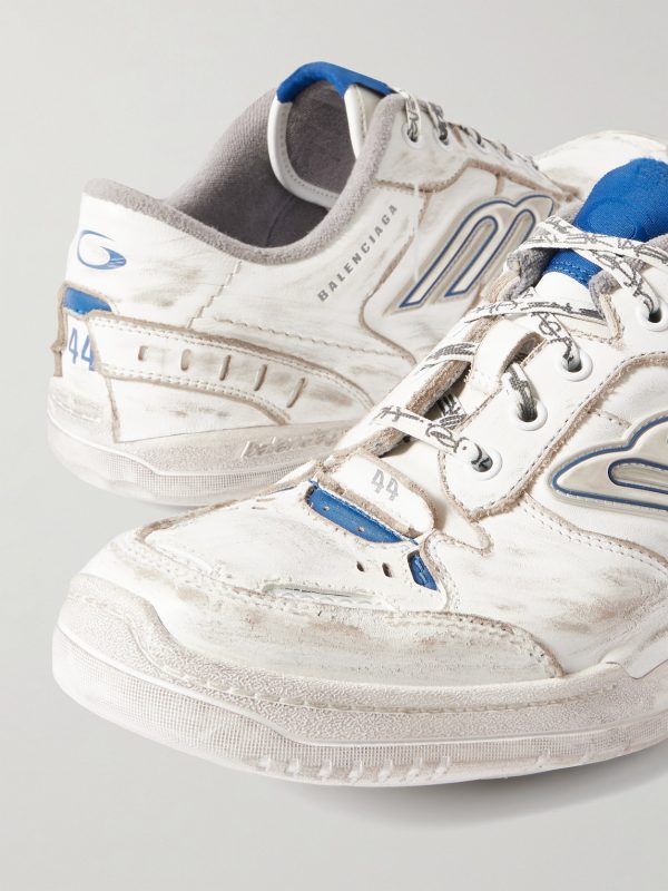 Hamptons Logo-Appliquéd Distressed Leather Sneakers - CU Hamptons Logo-Appliquéd Distressed Leather Sneakers - CU