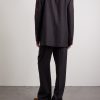 Wide-Leg Pleated Embroidered Wool-Flannel Trousers - BK