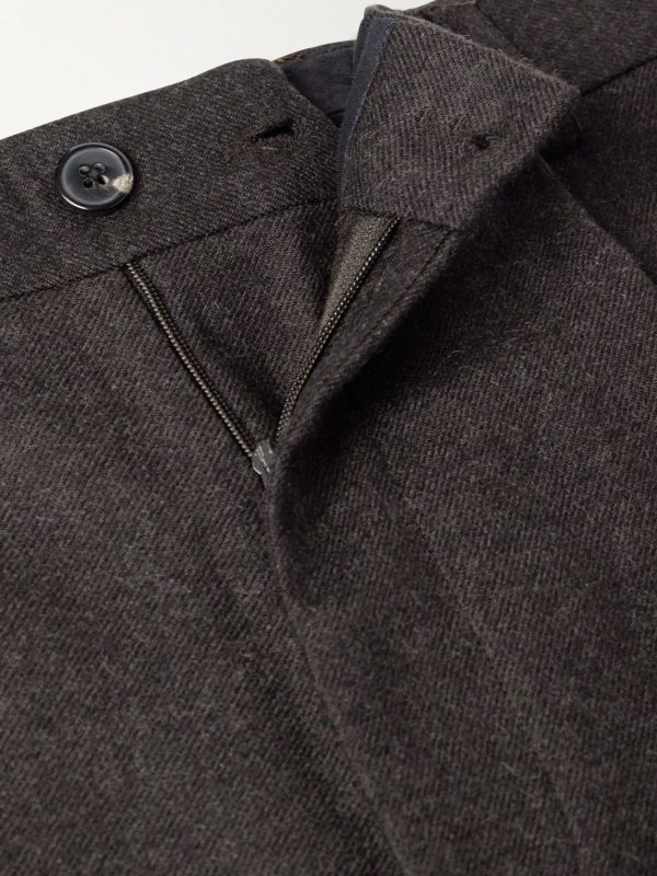 Wide-Leg Pleated Embroidered Wool-Flannel Trousers - E1