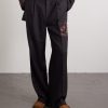 Wide-Leg Pleated Embroidered Wool-Flannel Trousers - FR