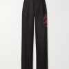 Wide-Leg Pleated Embroidered Wool-Flannel Trousers